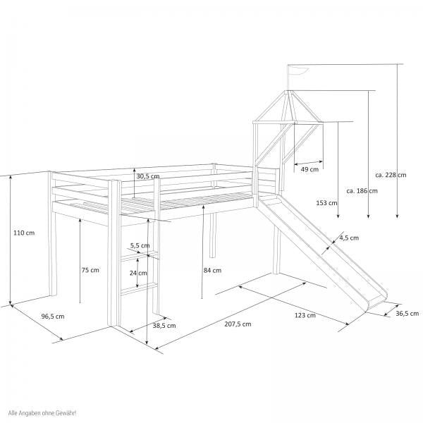 Lit mezzanine lit de jeu lit enfant tour coulissante rideau gris étoile 90x200 lit jeunesse