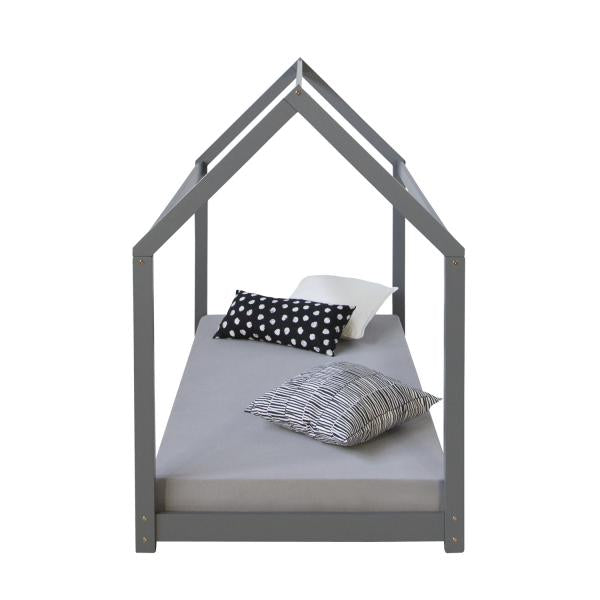 Kinderbett Kinderhaus Spielbett Hausbett Holzbett grau 80 x 160 cm