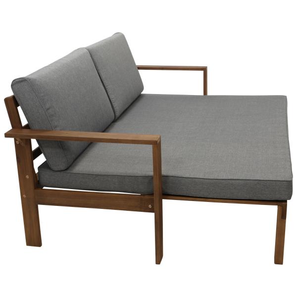 Canapé transat extensible BELIZE 180x135cm, acacia huilé, avec coussins gris