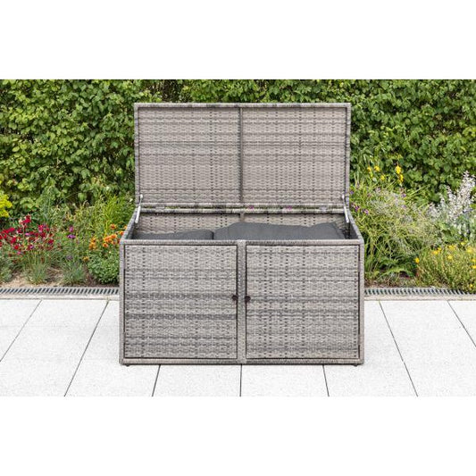 Auflagenbox RIVA, Metall + Polyrattan grau, 120x64cm