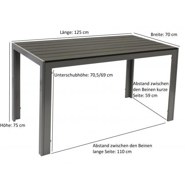 Garnitur Sitzgruppe SORANO 5-teilig mit Tisch 70x125cm, Aluminium + Polywood + Kunstgewebe schwarz - Palo24