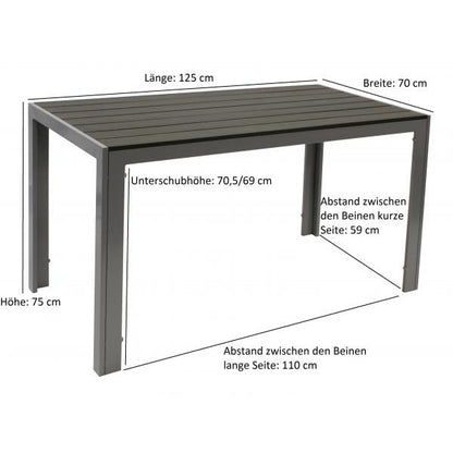 Garnitur Sitzgruppe SORANO 5-teilig mit Tisch 70x125cm, Aluminium + Polywood + Kunstgewebe schwarz - Palo24
