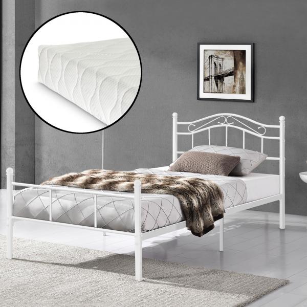 Metallbett Florenz 90x200 cm mit Kaltschaummatratze Weiss