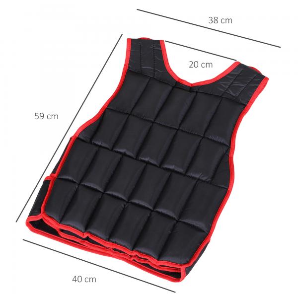 Gilet da allenamento da 20 kg, gilet con peso regolabile, nero+rosso