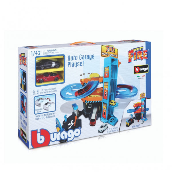 Bburago - StreetFire Car Garage Playset incl. 2 veicoli, 1:43