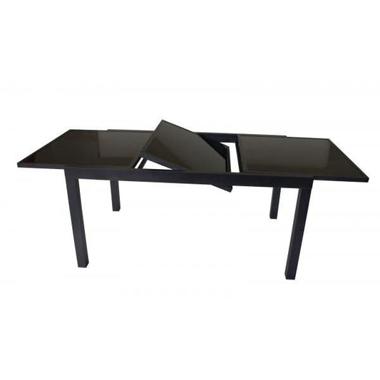 Tavolo allungabile TORINO 150/210x90cm, alluminio + vetro nero