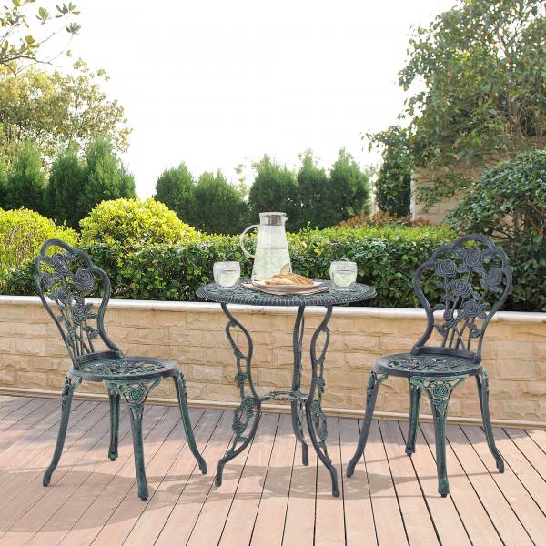 Salon de jardin Wakefield table ronde avec 2 chaises en fonte vert foncé