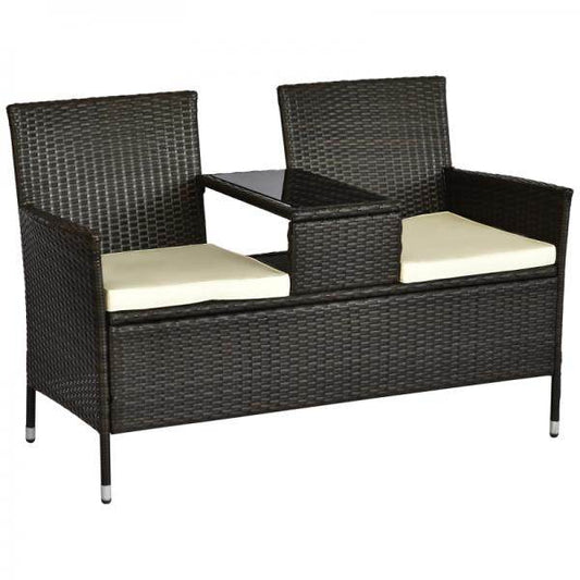 Polyrattan Gartenbank Gartensofa mit Tisch 2-Sitzer Stahl Braun - Palo24