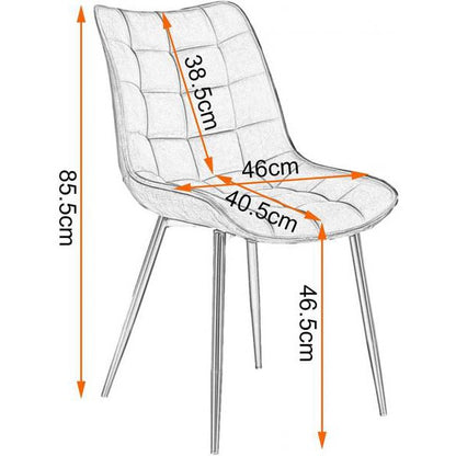 Lot de 4 chaises de cuisine avec dossier en velours pieds métal Elif marron