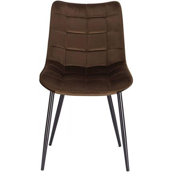 Lot de 4 chaises de cuisine avec dossier en velours pieds métal Elif marron