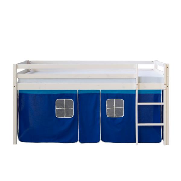 Letto per bambini soppalco in pino massello tenda bianca letto da gioco blu 90 x 200 cm