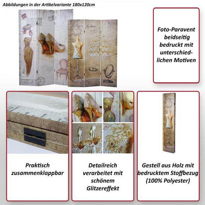 Foto-Paravent Vintage, Raumteiler Trennwand, Glitzer Retro Fashion FSC-zertifiziert ~ 180x200cm - Palo24