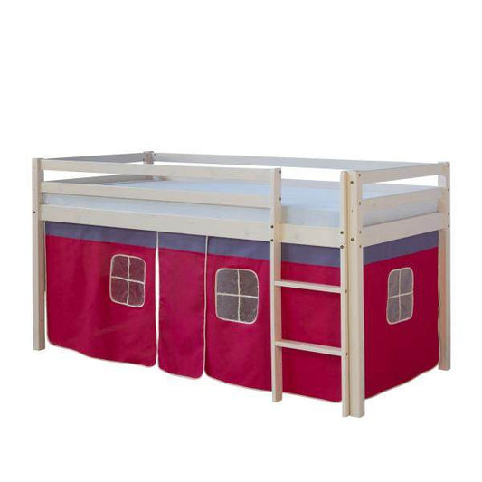Hochbett Spielbett Kinderbett Leiter Kiefer Vorhang rot 90x200 - Palo24