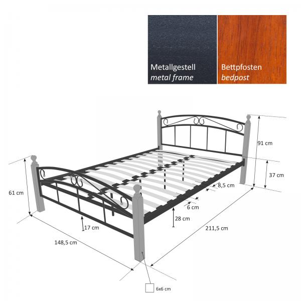 Metallbett 140x200cm Bettgestell Doppelbett inkl. Lattenrost