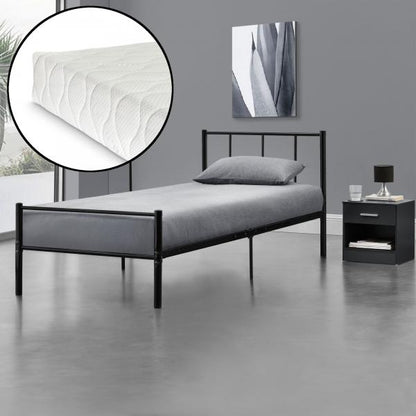 Letto in metallo Laos 90x200 cm con materasso in schiuma fredda Nero