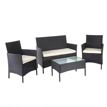 Poly-Rattan Garten-Garnitur HWC-D82, Sitzgruppe Lounge-Set ~ schwarz mit Kissen creme - Palo24