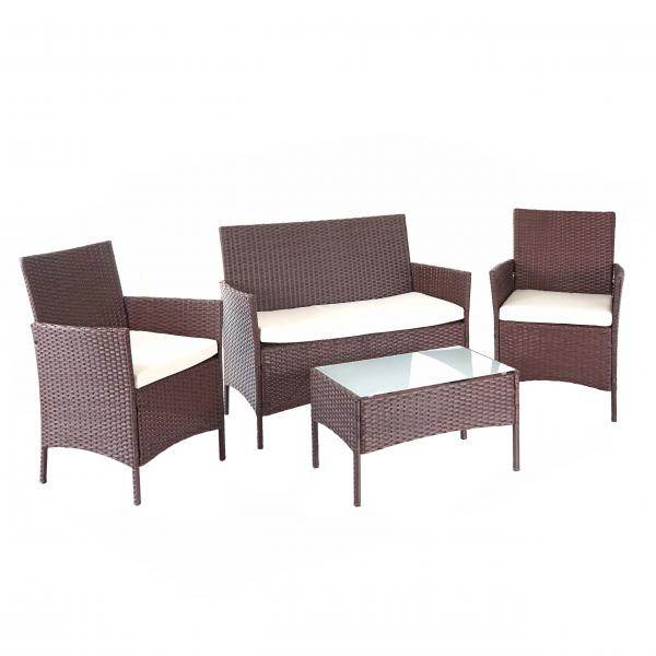 Poly-Rattan Garten-Garnitur HWC-D82, Sitzgruppe Lounge-Set ~ braun-meliert mit Kissen creme - Palo24