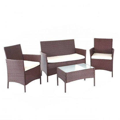 Poly-Rattan Garten-Garnitur HWC-D82, Sitzgruppe Lounge-Set ~ braun-meliert mit Kissen creme - Palo24