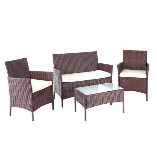 Poly-Rattan Garten-Garnitur HWC-D82, Sitzgruppe Lounge-Set ~ braun-meliert mit Kissen creme - Palo24