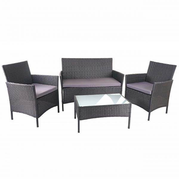 Poly-Rattan Garten-Garnitur HWC-D82, Sitzgruppe Lounge-Set ~ schwarz mit Kissen anthrazit - Palo24