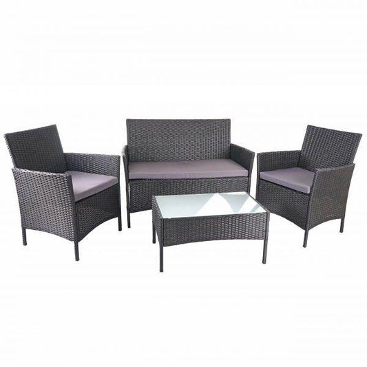 Poly-Rattan Garten-Garnitur HWC-D82, Sitzgruppe Lounge-Set ~ schwarz mit Kissen anthrazit - Palo24