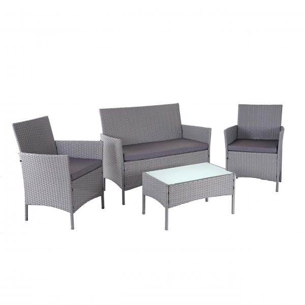 Poly-Rattan Garten-Garnitur HWC-D82, Sitzgruppe Lounge-Set ~ grau mit Kissen anthrazit - Palo24
