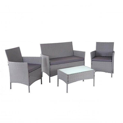 Poly-Rattan Garten-Garnitur HWC-D82, Sitzgruppe Lounge-Set ~ grau mit Kissen anthrazit - Palo24
