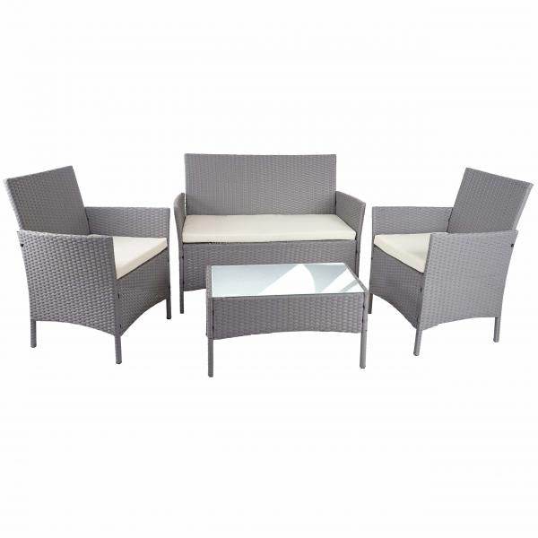 Poly-Rattan Garten-Garnitur HWC-D82, Sitzgruppe Lounge-Set ~ grau mit Kissen creme - Palo24
