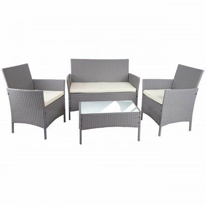 Poly-Rattan Garten-Garnitur HWC-D82, Sitzgruppe Lounge-Set ~ grau mit Kissen creme - Palo24