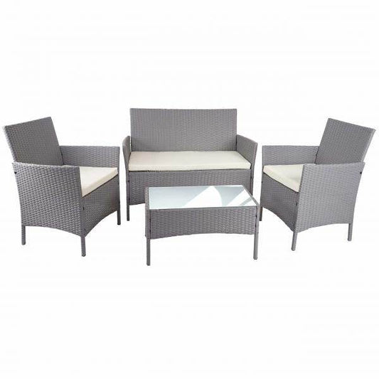 Poly-Rattan Garten-Garnitur HWC-D82, Sitzgruppe Lounge-Set ~ grau mit Kissen creme - Palo24