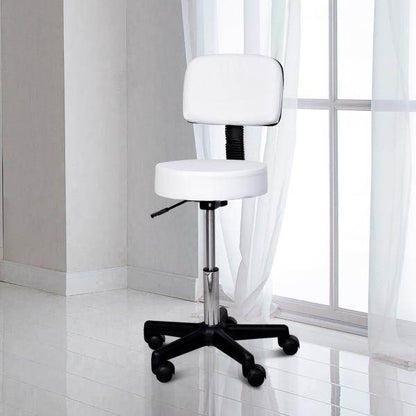Rollhocker Höhenverstellbarer Arbeitshocker mit Lehne Weiss - Palo24
