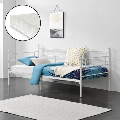 Letto in metallo Kerava 90x200 cm con materasso in schiuma fredda bianco