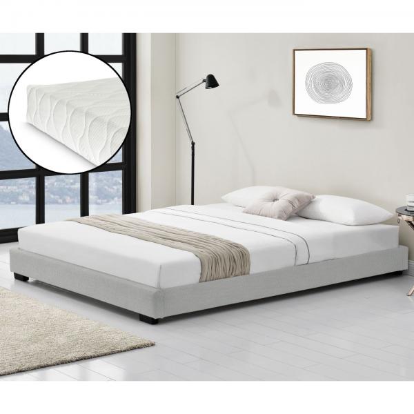 Lit en cuir artificiel Solingen avec matelas en mousse froide 140x200 cm blanc