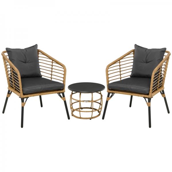 3-teiliges Bistro-Set, wetterbeständig, 1 Beistelltisch, 2 Stühle, Sand+Dunkelgrau - Palo24