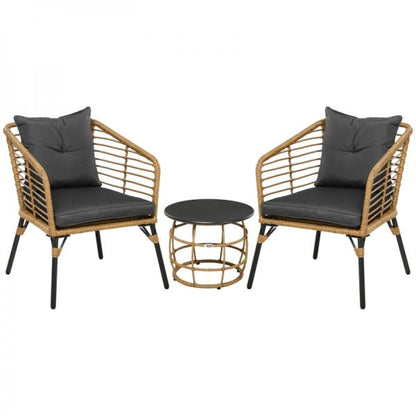 3-teiliges Bistro-Set, wetterbeständig, 1 Beistelltisch, 2 Stühle, Sand+Dunkelgrau - Palo24