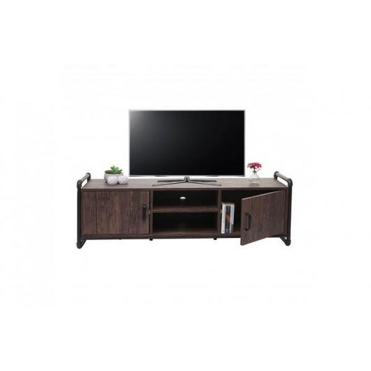 Meuble TV table TV lowboard, design industriel structure 3D compartiment de rangement marron