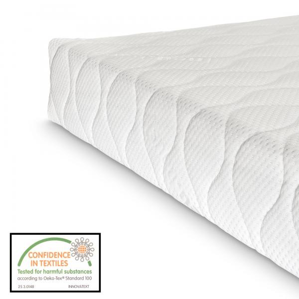 Lit enfant Treviolo 90x200 cm avec matelas en mousse froide et grille gris clair/blanc