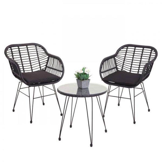 Poly-Rattan Garnitur HWC-G17, Balkon-Set Gartengarnitur Sitzgruppe Stuhl, Seil ~ anthrazit, Kissen anthrazit - Palo24