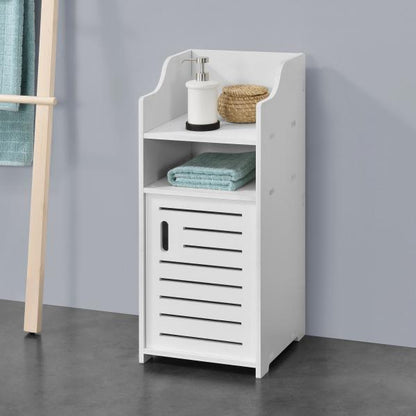 Mobiletto Bagno Skara 72x32x32 cm Bianco Mobiletto Midi WPC Cassettiera Bagno con Ripiano e Anta Mensola Bagno