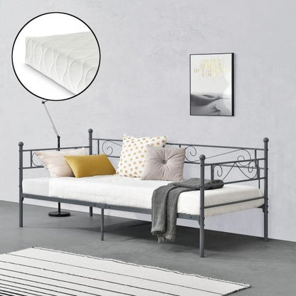 Letto in metallo Kerava 90x200 cm con materasso in schiuma fredda grigio scuro