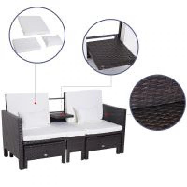 3-tlg. Gartensofa Lounge Gartenset Sitzgruppe Braun Polyrattan + Metall - Palo24