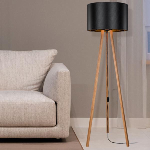 Lampadaire Keynes E27 aspect bambou / noir