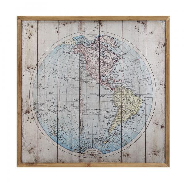 Wandbild 60x60cm Amerika Karte Globus Weltkarte Leinwand Bild GERAHMT