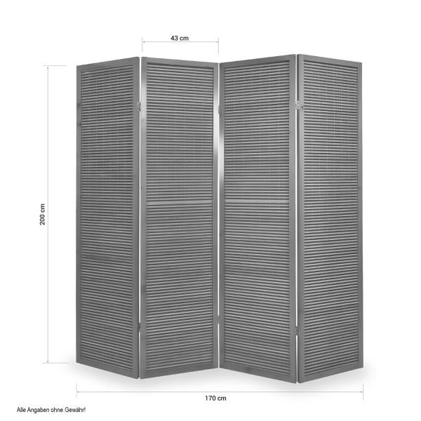 4 fach Holz Paravent Raumteiler hellbraun Bambus
