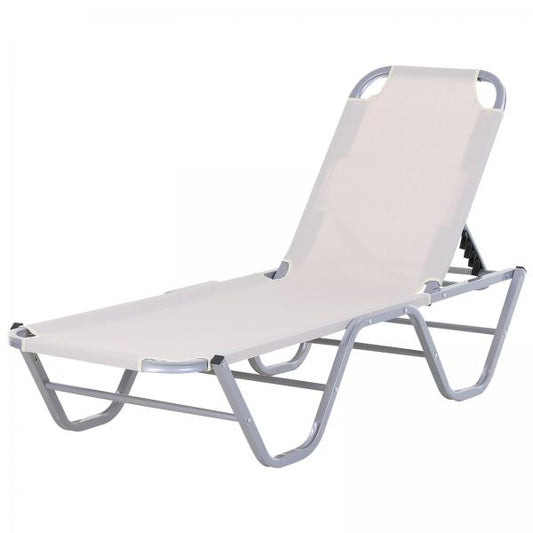 Sonnenliege Strandliege 5-Stufige Gartenliege Relaxliege Alu Oxfordstoff Creme