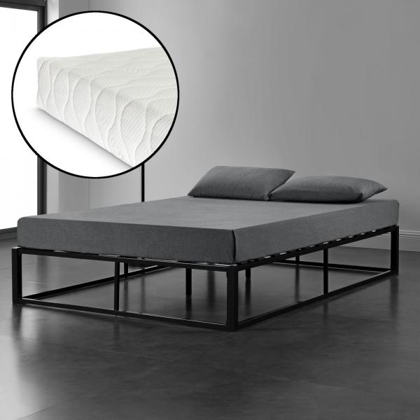 Letto in metallo Kreta 140x200 cm con materasso in schiuma fredda Nero