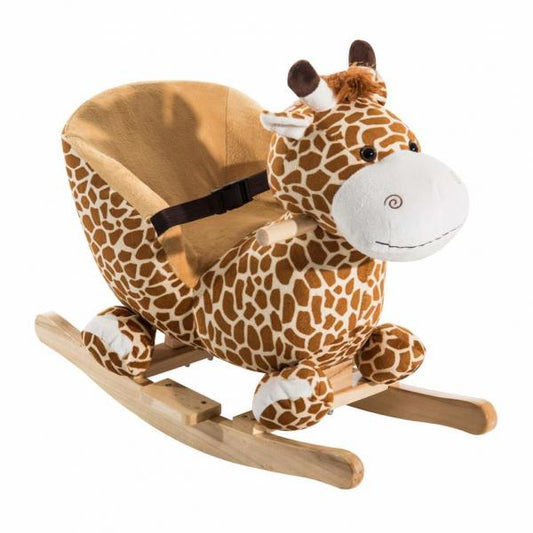 Schaukeltier Giraffe spielt Kinderlieder Metall, Pappelholz, Plüsch 60 x 33 x 45 cm | Gelb, Braun