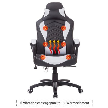 Bürostuhl Gaming Stuhl mit Massage- und Wärmefunktion schwarz-weiss