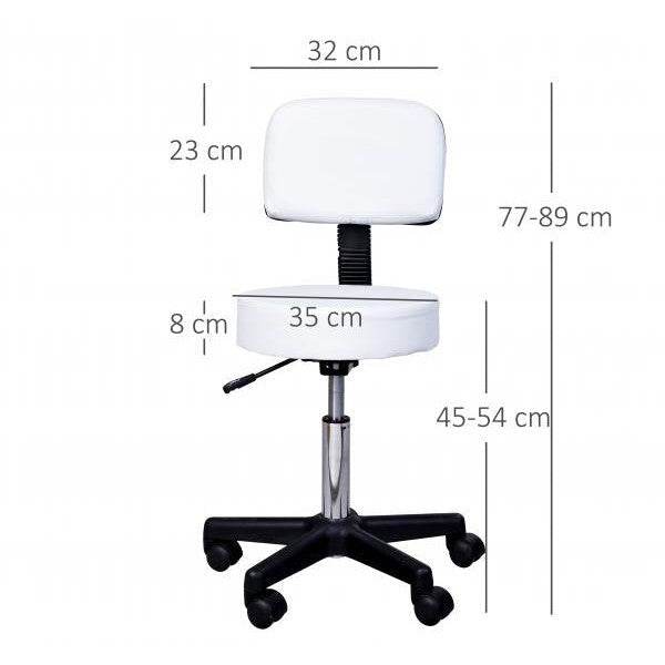 Rollhocker Höhenverstellbarer Arbeitshocker mit Lehne Weiss - Palo24