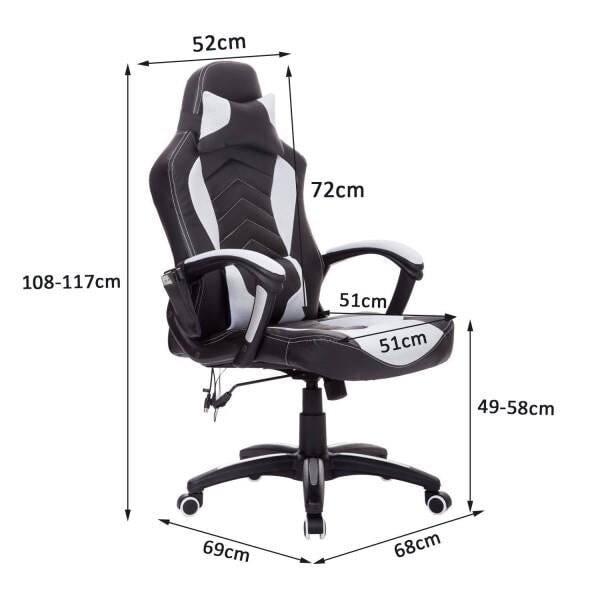 Bürostuhl Gaming Stuhl mit Massage- und Wärmefunktion schwarz-weiss